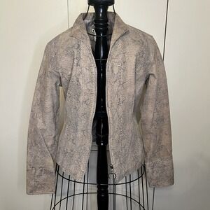 Women's Leather Snake Print Spotted Western Boho‎ Zip Front Jacket Size Small